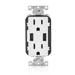 T5632-W 15-Amp USB Charger/Tamper Resistant Duplex Receptacle, White